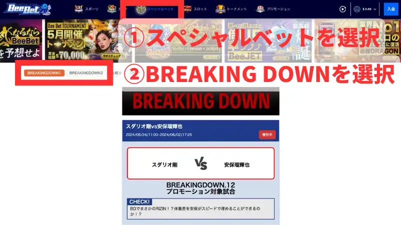 ビーベット　ブレイキングダウン　賭けるやり方