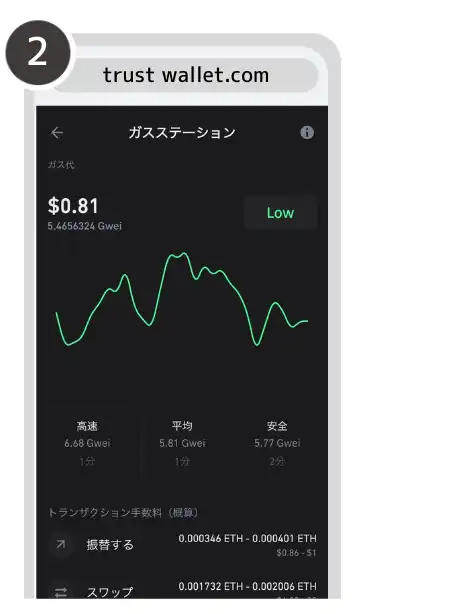 トラストウォレット　ガス代確認方法②