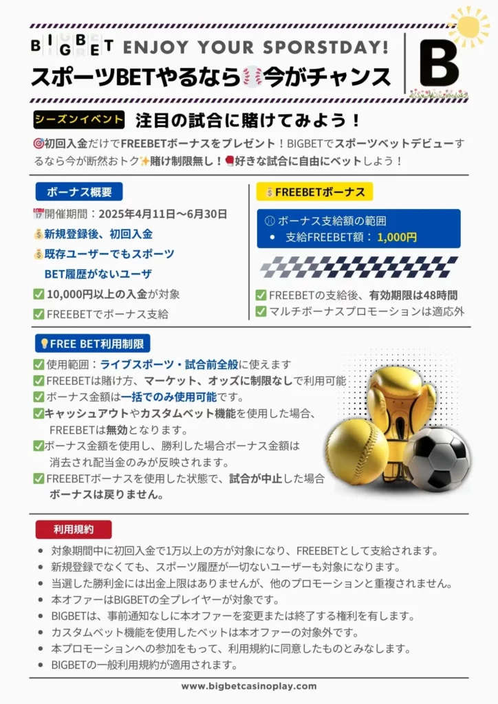 オンカジ BIGBET 初回入金ボーナスの詳細